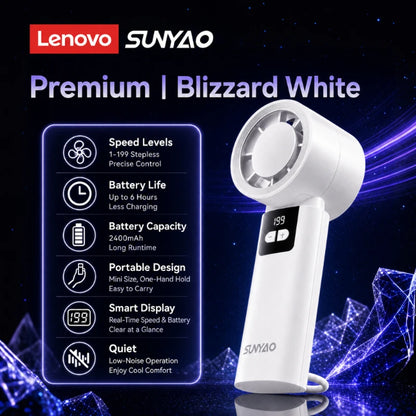 Lenovo FS001 Portable 199-Speed Stepless Adjustable Desktop Fan LED Digital Display 6H Long Battery Life Handheld Fan for Home