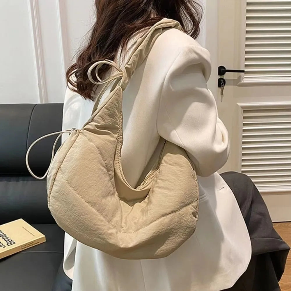 Fashionable Nylon Pleated Shoulder Bag Portable Drawstring Crossbody Bag Underarm Bag  INS Korean Style Hand Bag Outdoor
