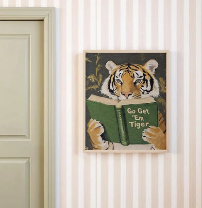 Humorous Bookworm Wall Art Decor for Library Office Study - Unique Theme Home Decorative Painting