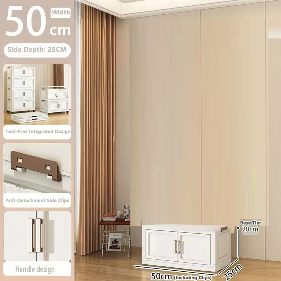Folding Storage Cabinet with Drawers Home Organization Kitchen Bathroom Bedroom Multi-Functional Compact Closet Space Saver