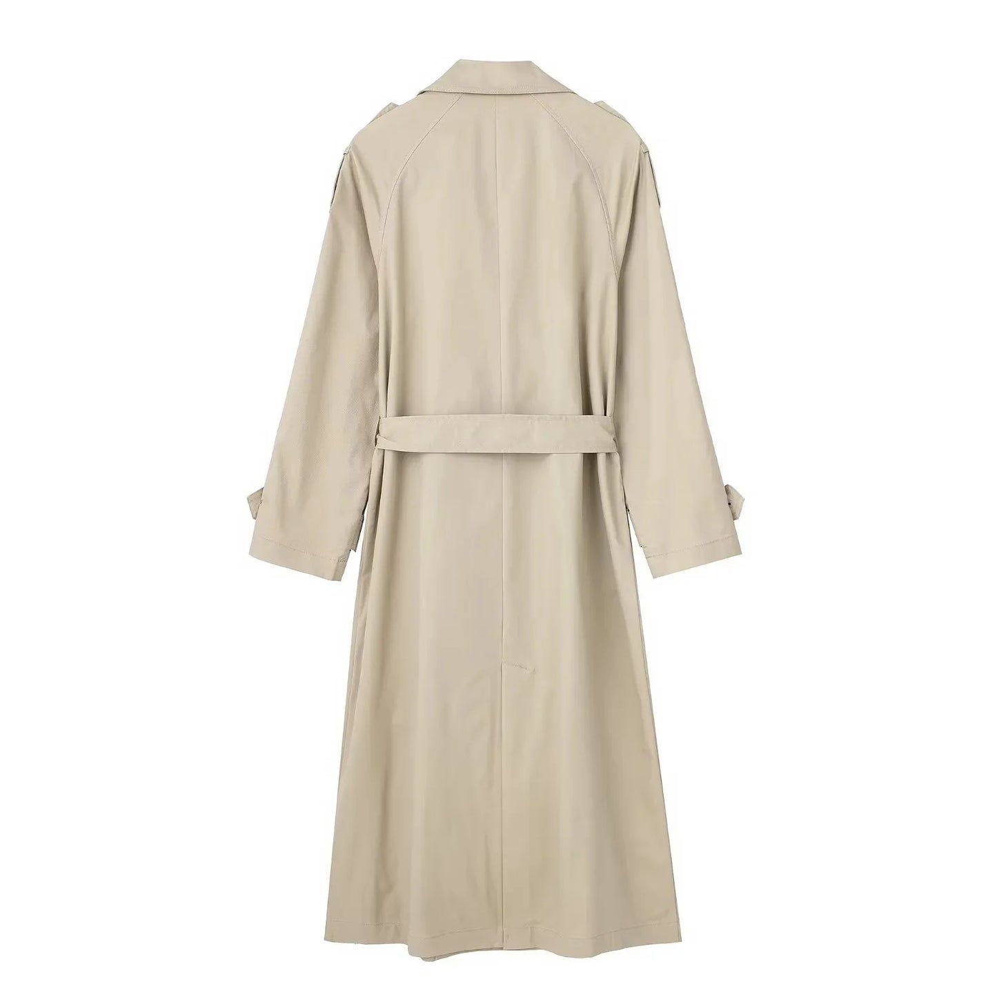 Women Fashion With Belt Solid Double Breasted Trench Vintage Lapel Neck Long Sleeves Female Chic Lady Outfits