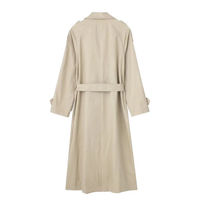 Women Fashion With Belt Solid Double Breasted Trench Vintage Lapel Neck Long Sleeves Female Chic Lady Outfits