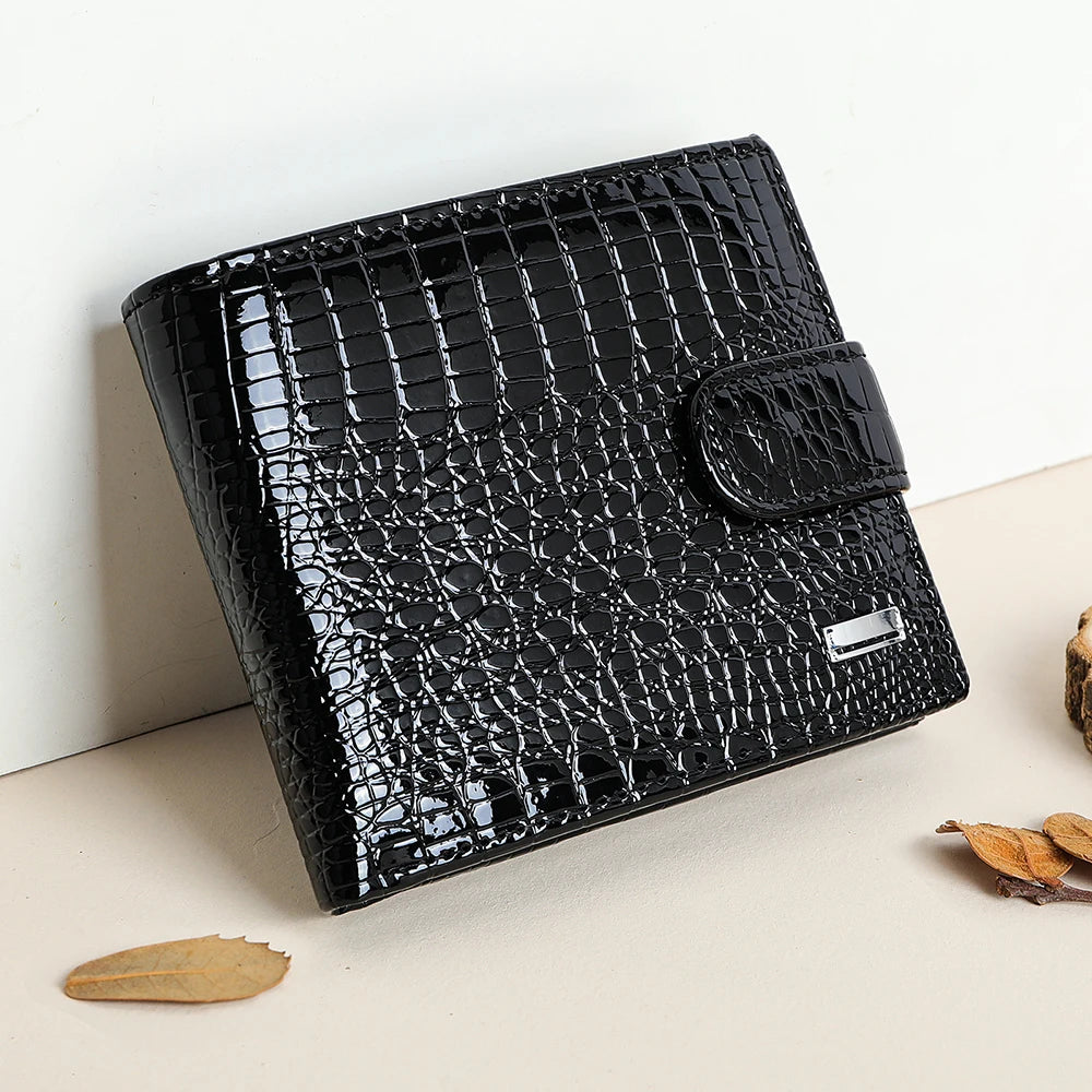 WESTAL Leather Wallet Short Fashion Large Capacity Patent Leather Wallet Multi-Functional Two-Fold Women's Wallet