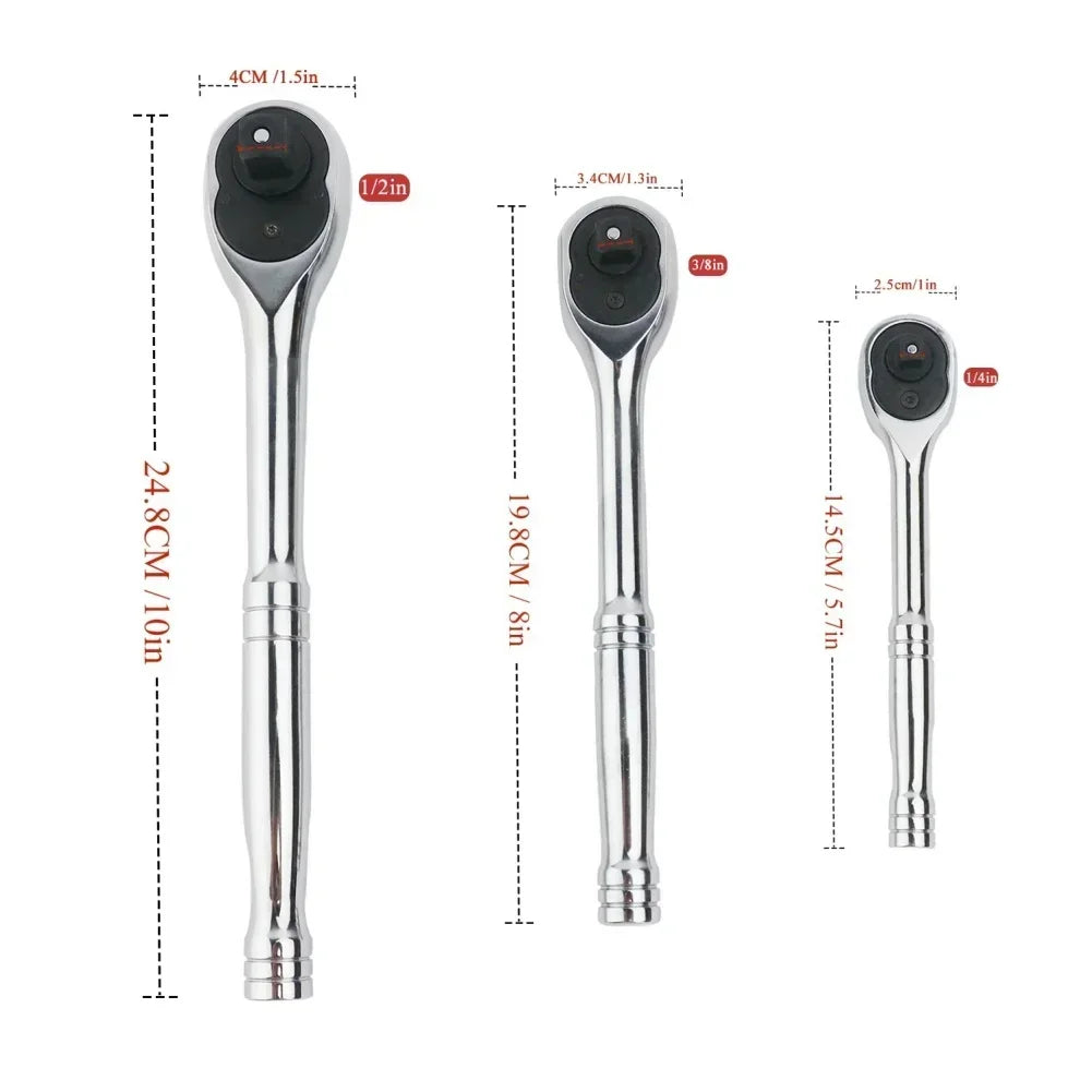 Ratchet Wrench 24Tooth Quick Release 1/4'' 3/8'' 1/2'' Socket Automotive Nut Reversible Drive Wrench Mechanical Hand Repair Tool