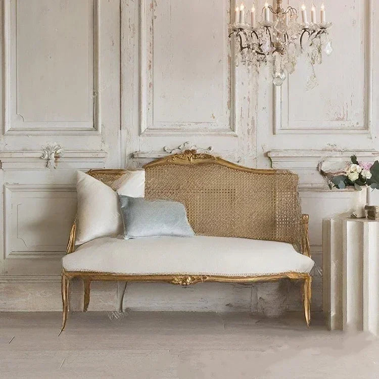 Furniture Sofa French Wood Carved Old Rattan Leisure Photography Single Sofa