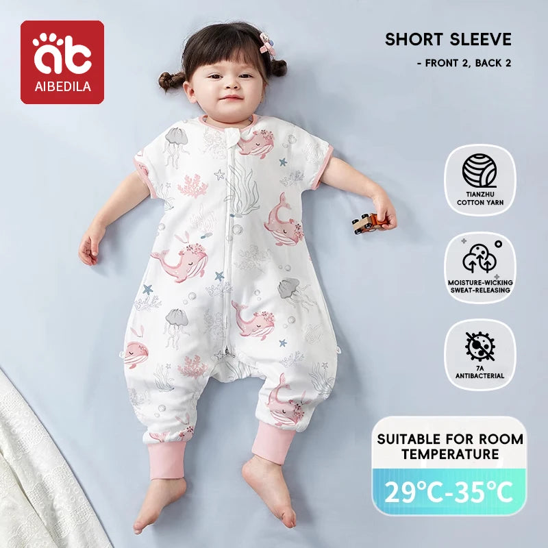 Swan Kids Sleeping Bag Cute Breathable Thin Sack Sleepsack Detachable Short Sleeves Sleepwear Wearable Blanket Bodysuit 1-5T