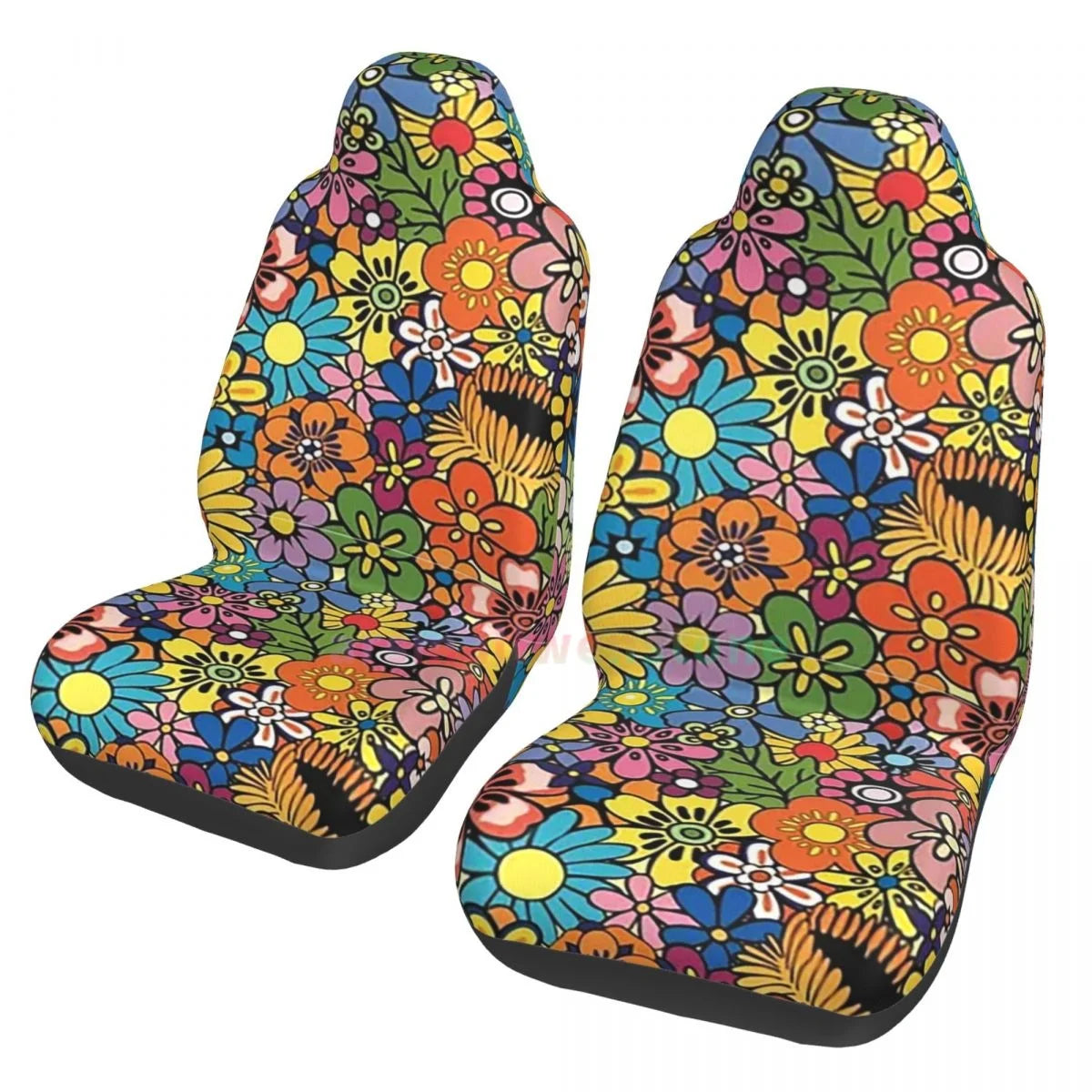 Hippie Flowers Car Seat Cover 2PCS Front Car Seat Cover Seat Anti Fouling Protective Cover Cute Car Accessories
