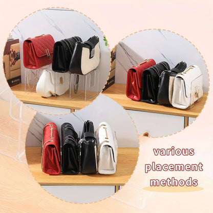 2pcs Clear Plastic Purse Handbag Organizer 4 Sections Bag Closet Shelf Divider Purse Display Stand Handbag Storage Organizer