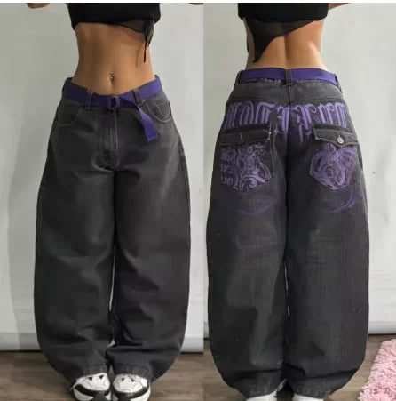 Y2K New Washed American Retro High Street Wide Leg Jeans Female Harajuku Style Street Style Loose Straight Pants Street Clothing