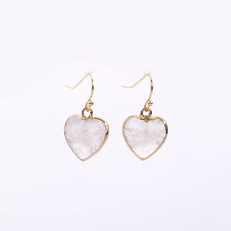 Peach Heart Earrings Natural Stone Earrings Women's Heart Gold Plated Edging Jade Earrings Gifts