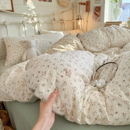 Ins Style Printed All-Cotton Bedding Set Antibacterial Dormitory Bedclothes for Students Comfort Skin-Friendly Home Decoration