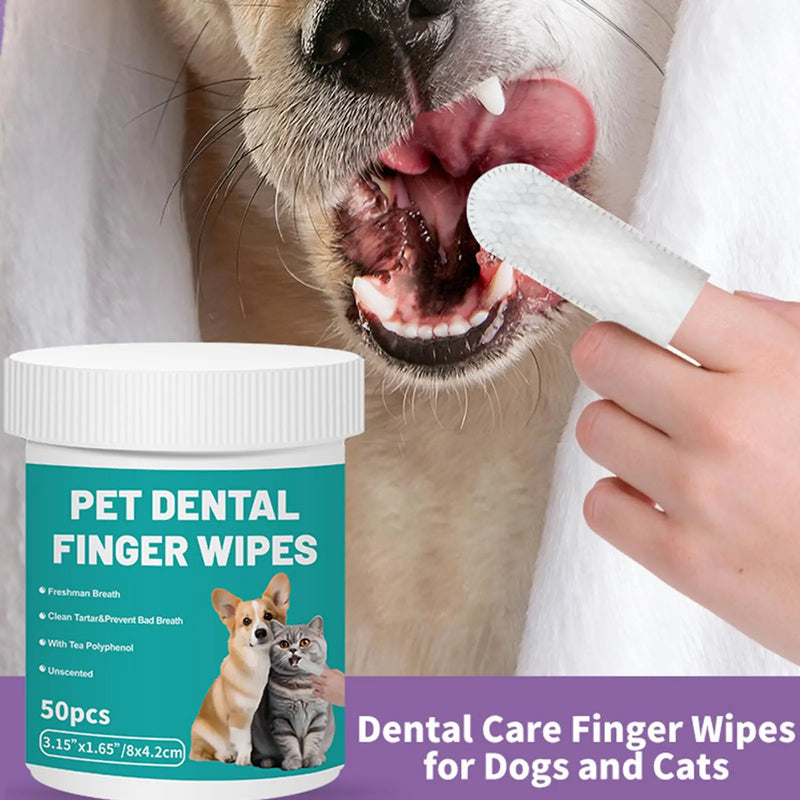 Pet Cleaning Dog Teeth Finger Wipes 50pcs Refreshing Dog Teeth Brushing Wipes Pet Supplies Dog Cat Bad Breath Wipes For Camping