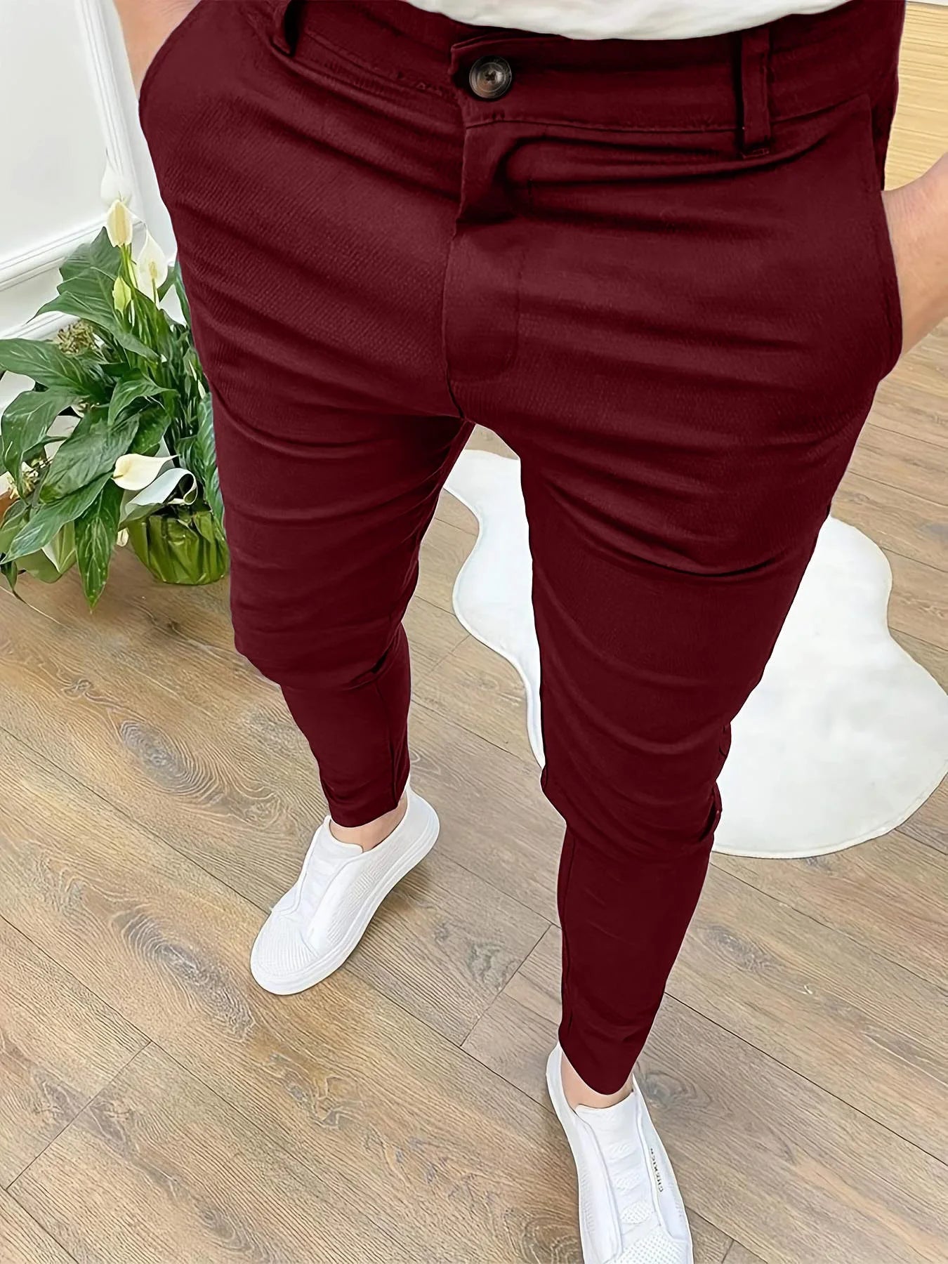 Men's Casual High Stretch Thick Pencil Pants New Solid Color Slim Fit Business Formal Office For Men Daily Wear Cotton Trousers