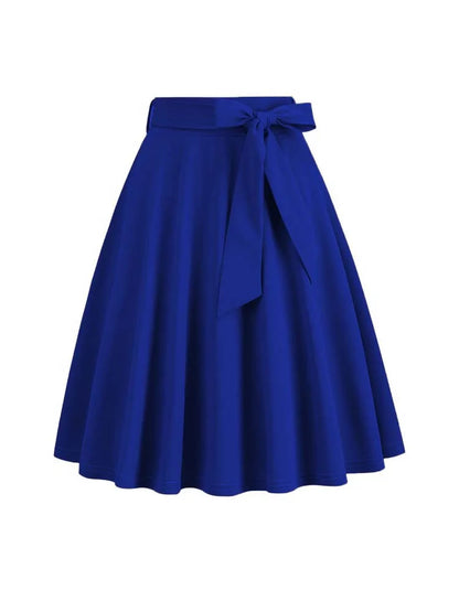 Women Retro Vintage Midi Long Skirt Solid Elegant Faldas High Waist A Line 50s Swing Skirts