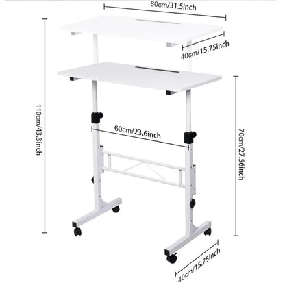 Mobile Stand Up Desk with Wheels Oversized Table Adjustable Height Large Laptop Desk Portable Study Desk for Dormitory Student