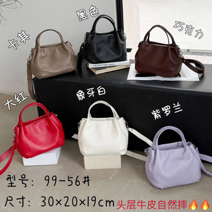 YANATARI Cowhide Genuine Leather Handbags Women Vintage Shoulder Bag Bucket Bag Soft Leather Luxury High Quality Crossbody Bag