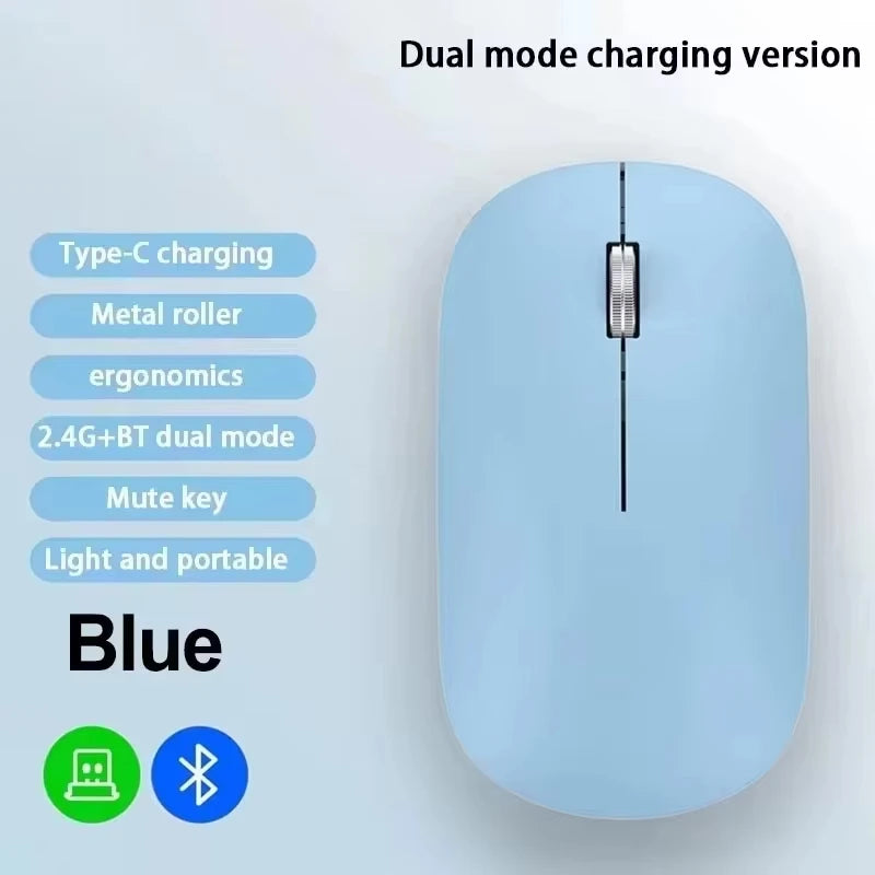 Lenovo Wireless Mouse with Type-C Fast Charging, Silent Click Dual-Mode for Multi-Device, 4 Adjustable DPI 2.4G + BT Dual-mode