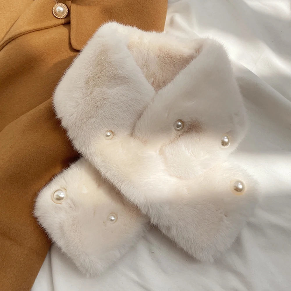 Plush Cross Women's Scarf Winter Thickened Soft Furry Neck Warmer Cute Solid Color Faux Rabbit Fur Scarf Women Collar Scarf New