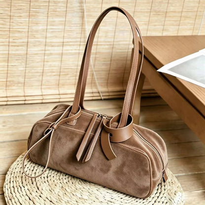 2026 Newest Women Pillow Bag Suede Genuine Leather Shoulder Bags Luxury Designer Female Large Underarm Bag Versatile Bags Coffee