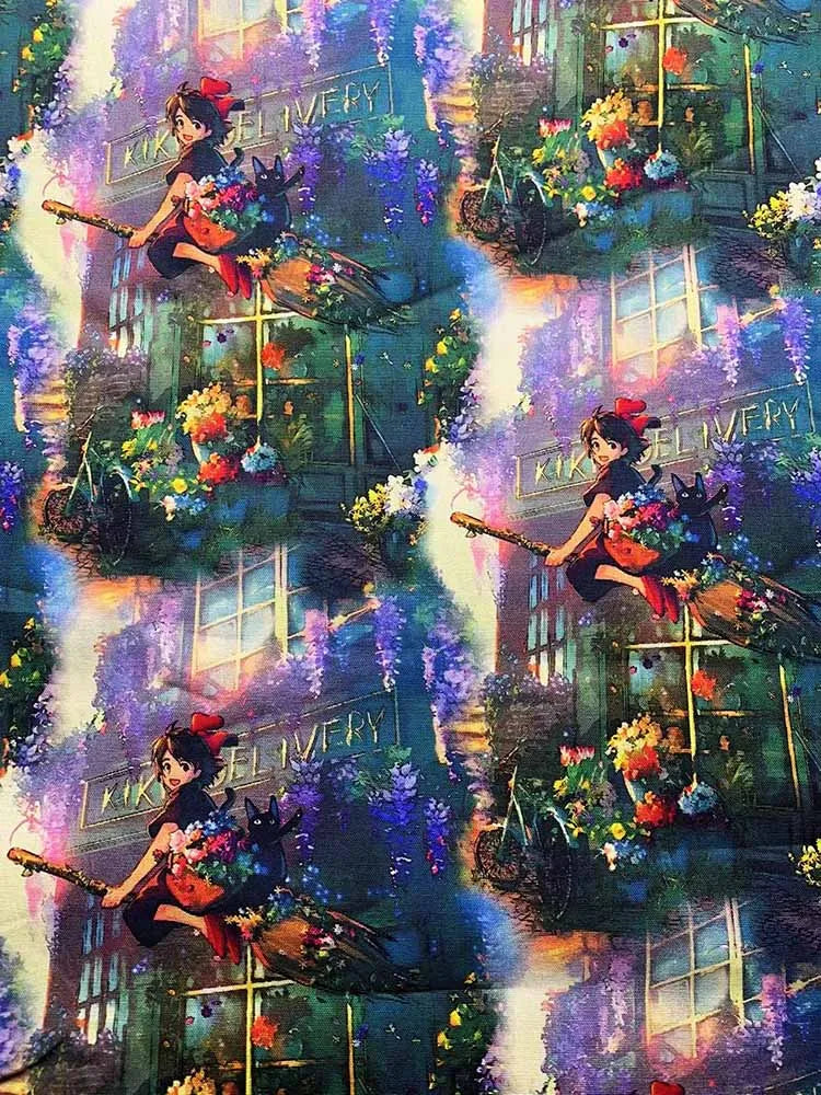 Cotton Fabric Digital Printing HD Fairy Tale Dream House Elf for DIY Handmade Sewing Clothes Bags Dresses by Half Meter