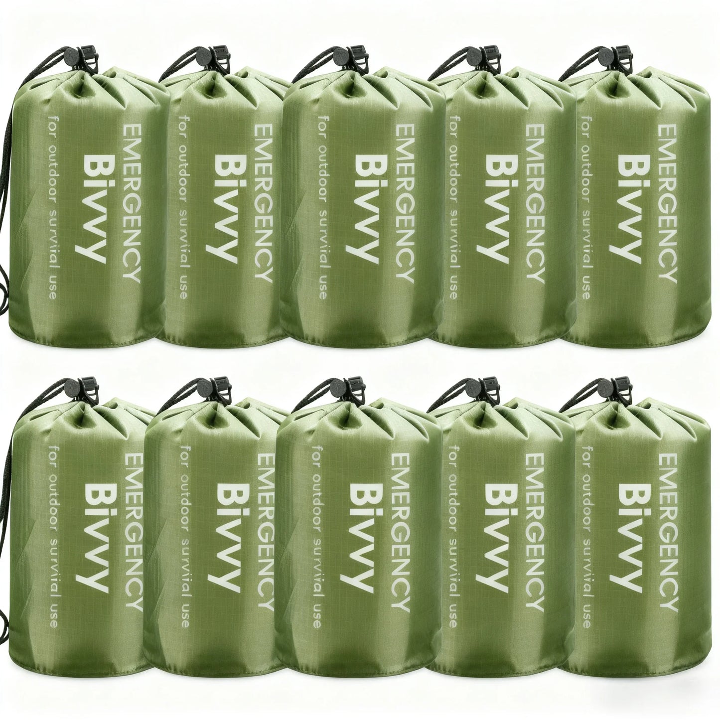 Multi-pack emergency sleeping bags, green, drawstring bag,suitable for outdoor camping, emergency use, and outdoor activities