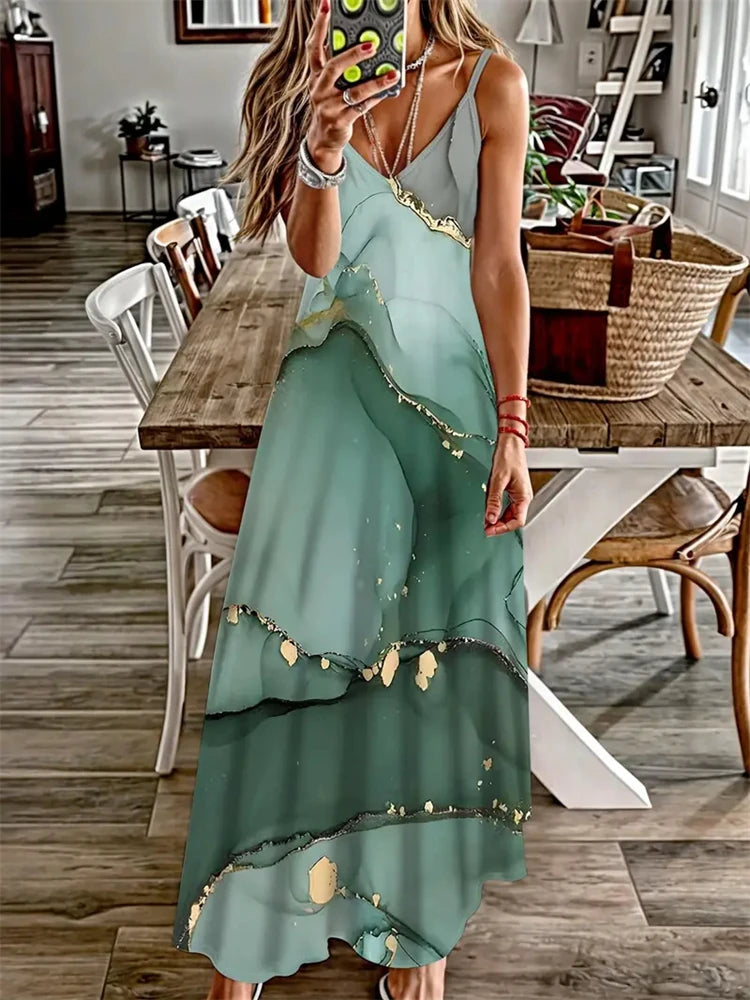 Colorful Fun Graffiti Dress 2024 New Summer Ladies Fashion Sexy Slip Dress Summer Comfort Extra Long Sleeveless Slip Vest