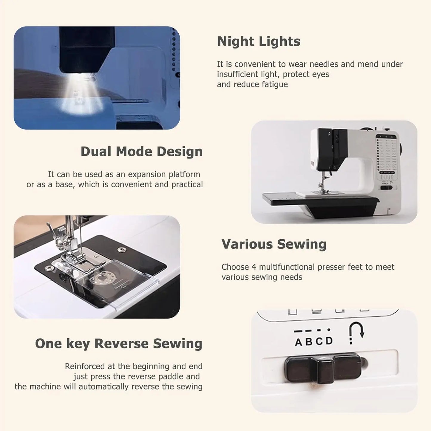 Multi-function Electric Sewing Machine with Extension Table, Foot Pedal, Complete Sewing Supplies Set for Home DIY Projects