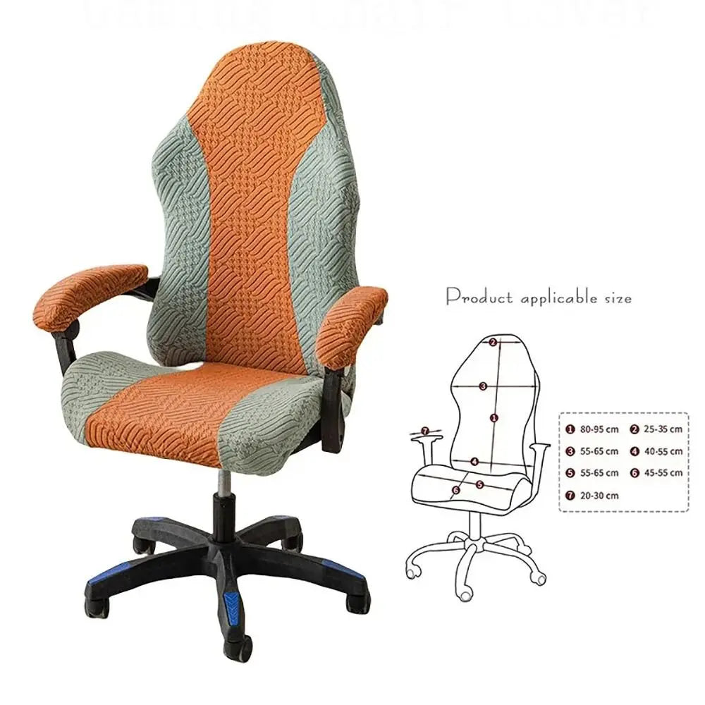 Office Computer Chair Cover Spliced Color Patchwork Elastic Fleece Jacquard Stretch Gaming Chair Cover With Armrest Cover