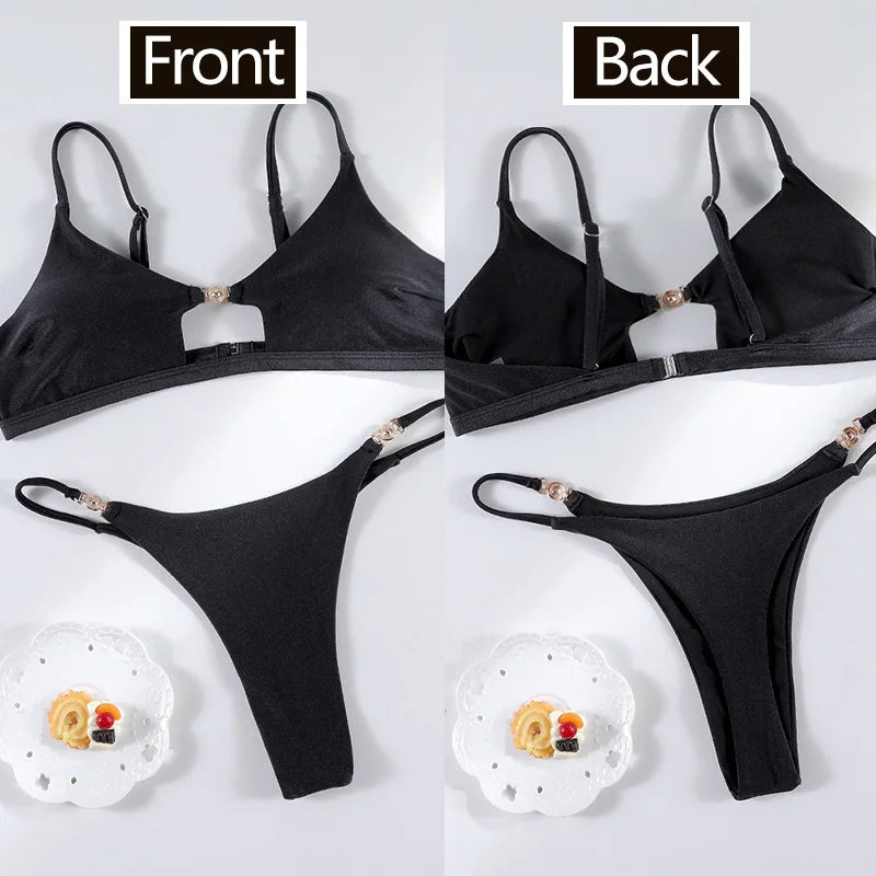 Print Bikinis Low Waist Swimwear Cut Out Swimsuit For Women 2026 String Beachwear Two Piece Suits Sexy Bikini Set