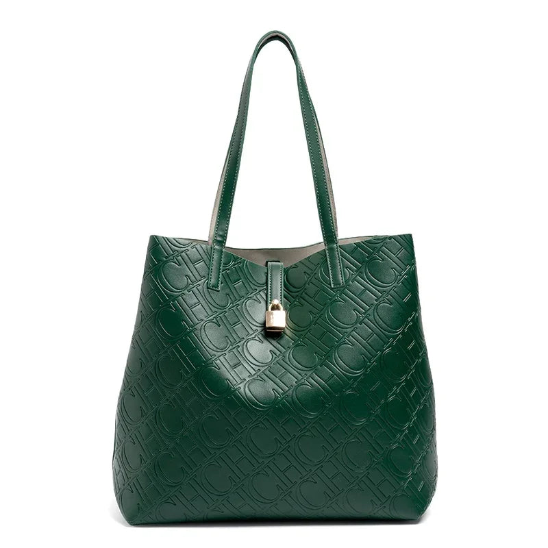 CH Luxury Tote Handbag For Women Large Capacity Work Shoulder Bag Elegant Golden Shopping Shoulder Purse