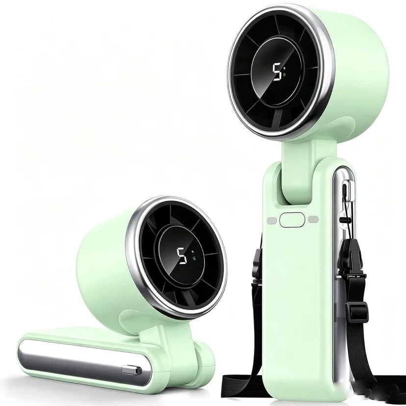 Handheld Fan Portable Foldable USB Rechargeable, Ultra Quiet 5-speed Adjustable, 1200mAh Battery (10 Hours Running Time)
