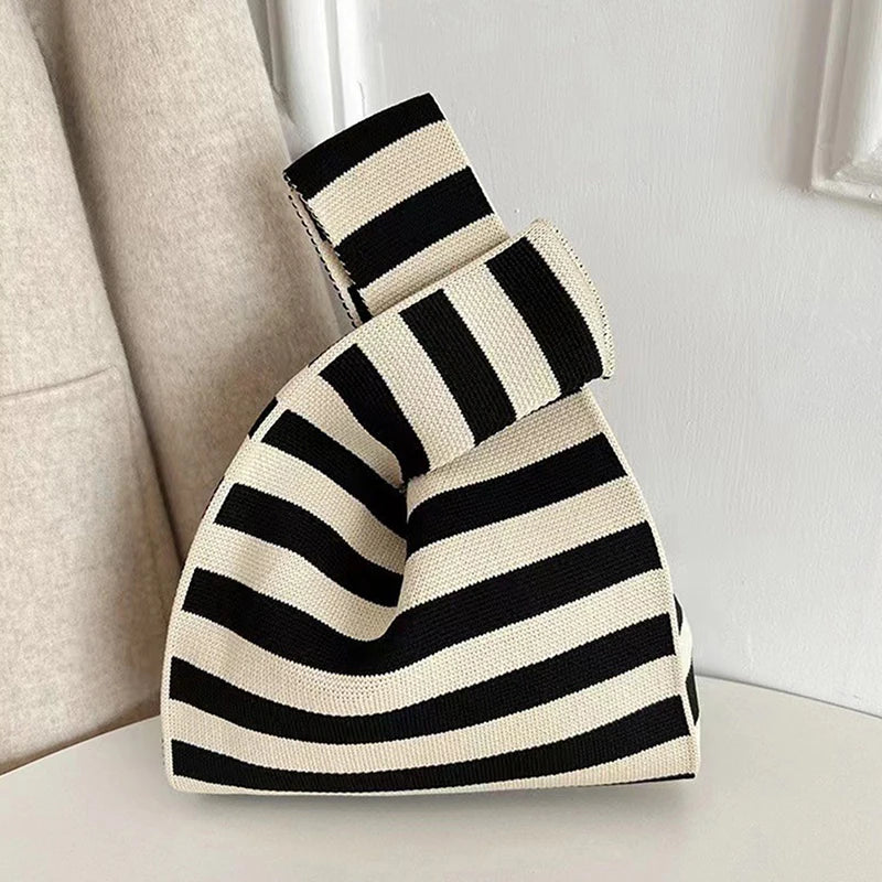 Fashion Handmade Knit Handbags Women Mini Knot Wrist Bag Korean Casual Tote Bag Reusable Shopping Bags