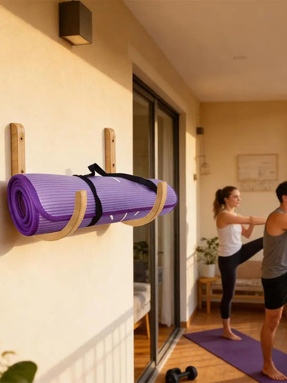 Yoga Mat Storage Rack 2PC Wooden With Screws Yoga Mat Wall Mount Storage Rack For Home Gym Indoor Exercise Fitness