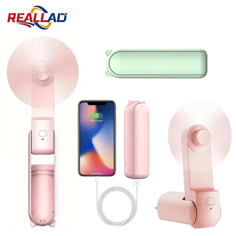 Portable Mini Fan USB Rechargeable 3-speed Adjustable Foldable Handheld Fan Suitable for Women, Student, Travel, Outdoor Use