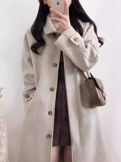 New Korean Fashion Loose Mid length Woolen Coat for Women Autumn and Winter Student Warm Woolen Jackets Women Winter Clothes