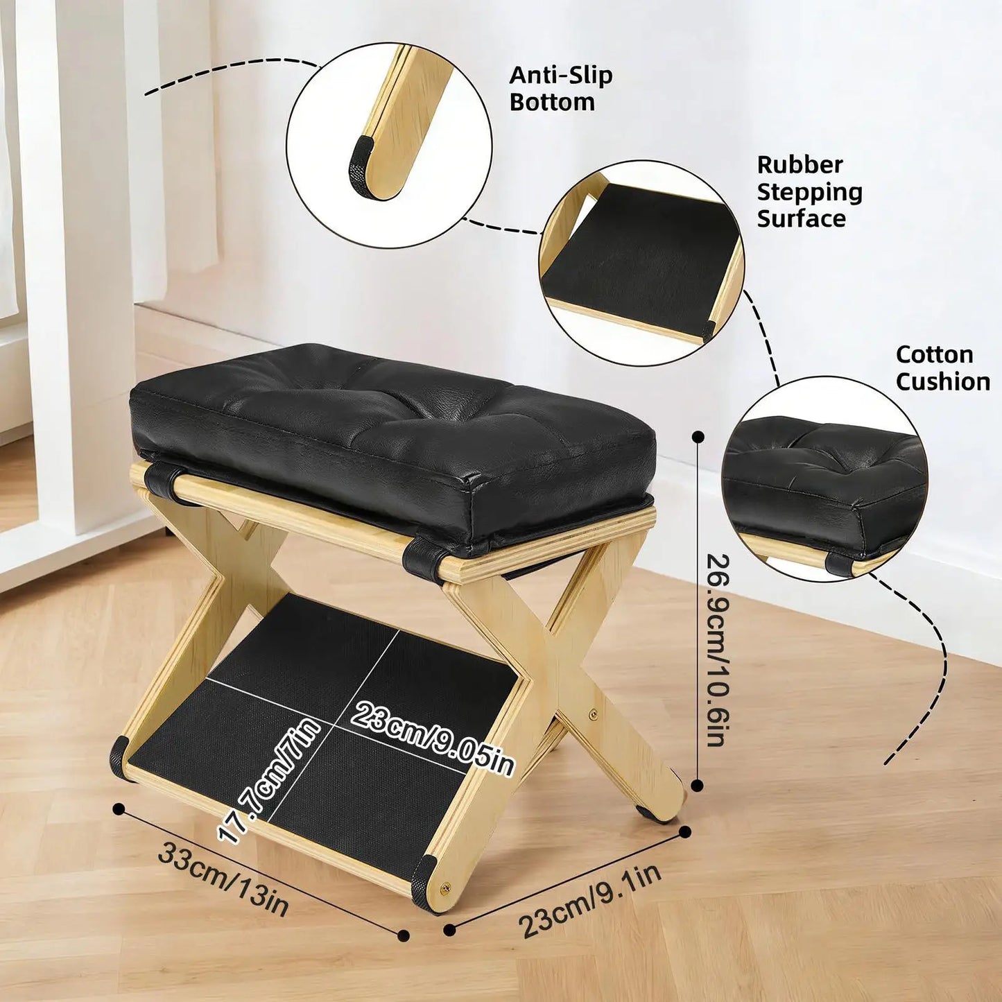 Under Desk Stool Wooden Double-Layer Non-Slip Ergonomic Leg Rest Office Desk Footrest for Home Dorm Office Apartment Study