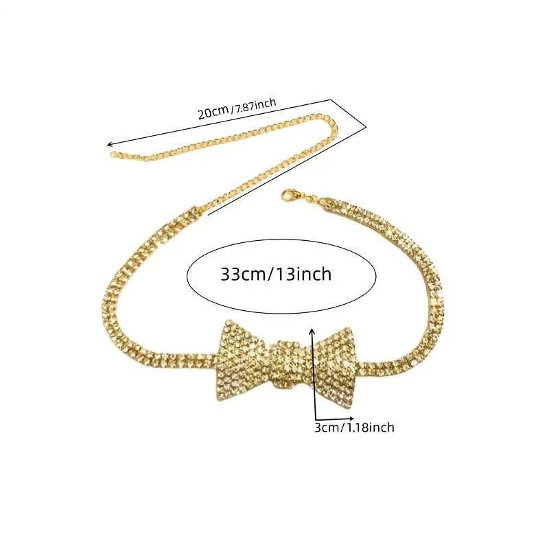 Luxury classic sparkling crystal bow necklace necklace necklace necklace fashionable women's rhinestone necklace jewelry accesso