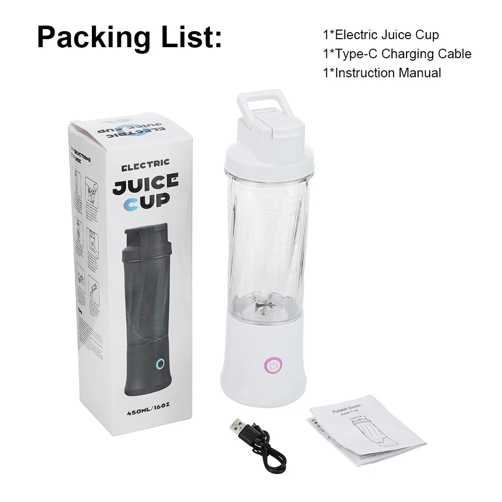 Portable Fruit Juicer Mini Blender 450ML Electric Juice Cup 12 Blades Rechargeable Blender For Shakes And Smoothies Ice Crusher
