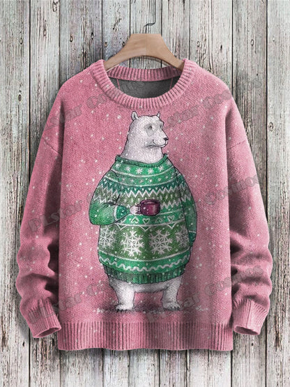 Vintage Frog Fun Art Pattern & Retro Owl Art 3D Printed Men's Knitted Pullover Winter Unisex Casual Knit Pullover Sweater ZZM98