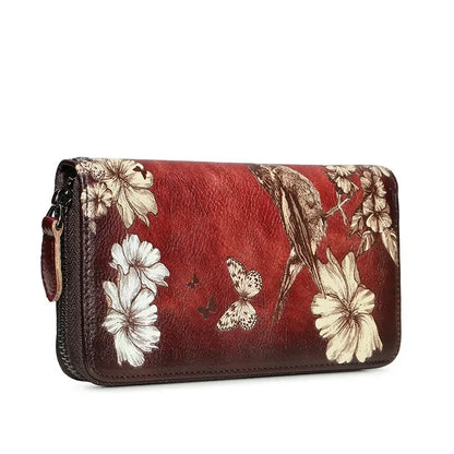 Genuine Leather Women Wallet  Coin Purse Female Purse Flower Printed Long Clutch Bags  Womens Wallets And Purses  Carteira