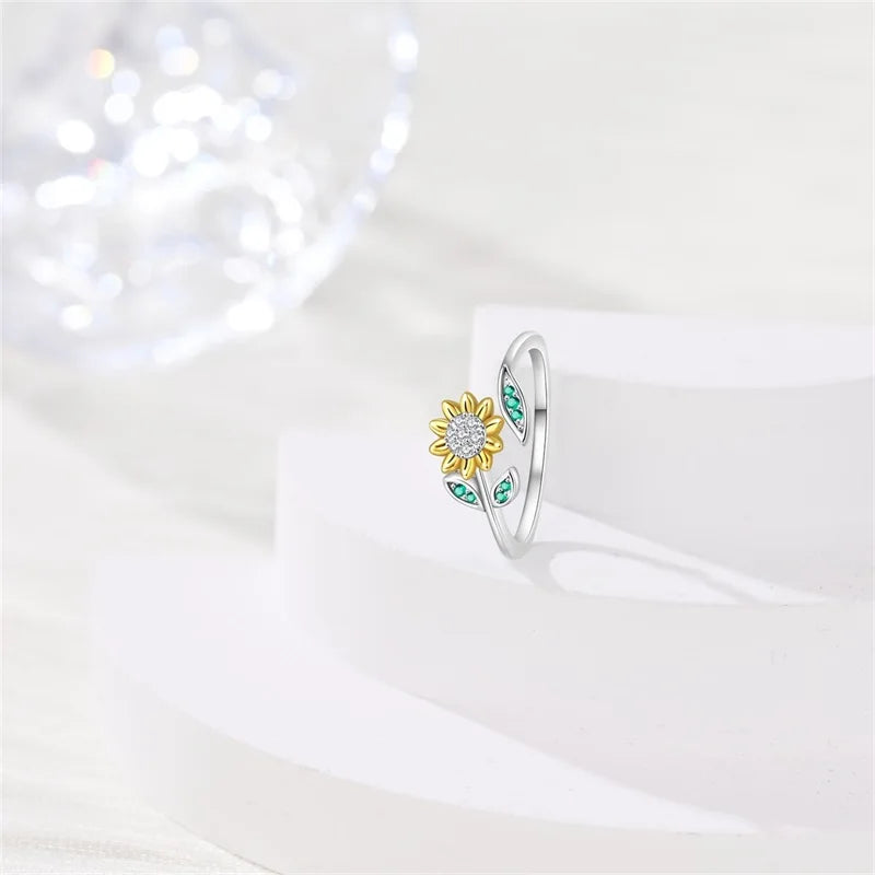 2026 New Original 925 Sterling Silver Shining Sunflower Ring For Women Fit Wedding Party Jewelry Gifts