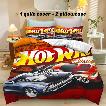 Cartoon Hot-wheel Duvet Cover Home Pillowcase Set Adult Bedroom Children Comforter Bedding