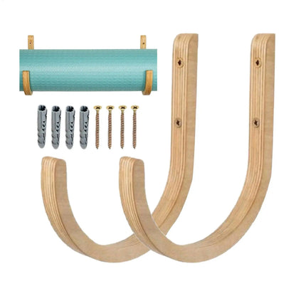 Yoga Mat Storage 2 Pieces Wooden with Screws Yoga Accessories Exercise Mat Rack for Home Indoor Workout Equipment Resistance