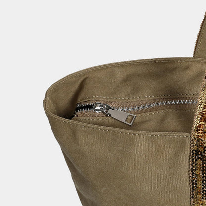 2025 Women's New Retro Shoulder Crossbody Bag Casual Handbag Canvas Shoulder Bag Sequin Large Capacity Tote Bag