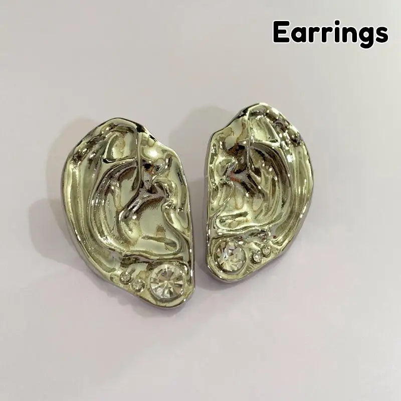 Ear Shaped Earrings Metal Ring Jewelry Irregular Statement Ring Unique Textured For Daily Wear Parties & Events