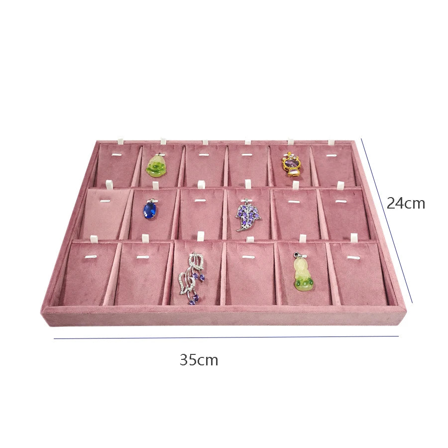 Pink Velvet Jewelry Organizer Trays Earrings Rings Holder Stud Ear Watch Bangle Storage Tray Jewelry Counter Jewelry Display