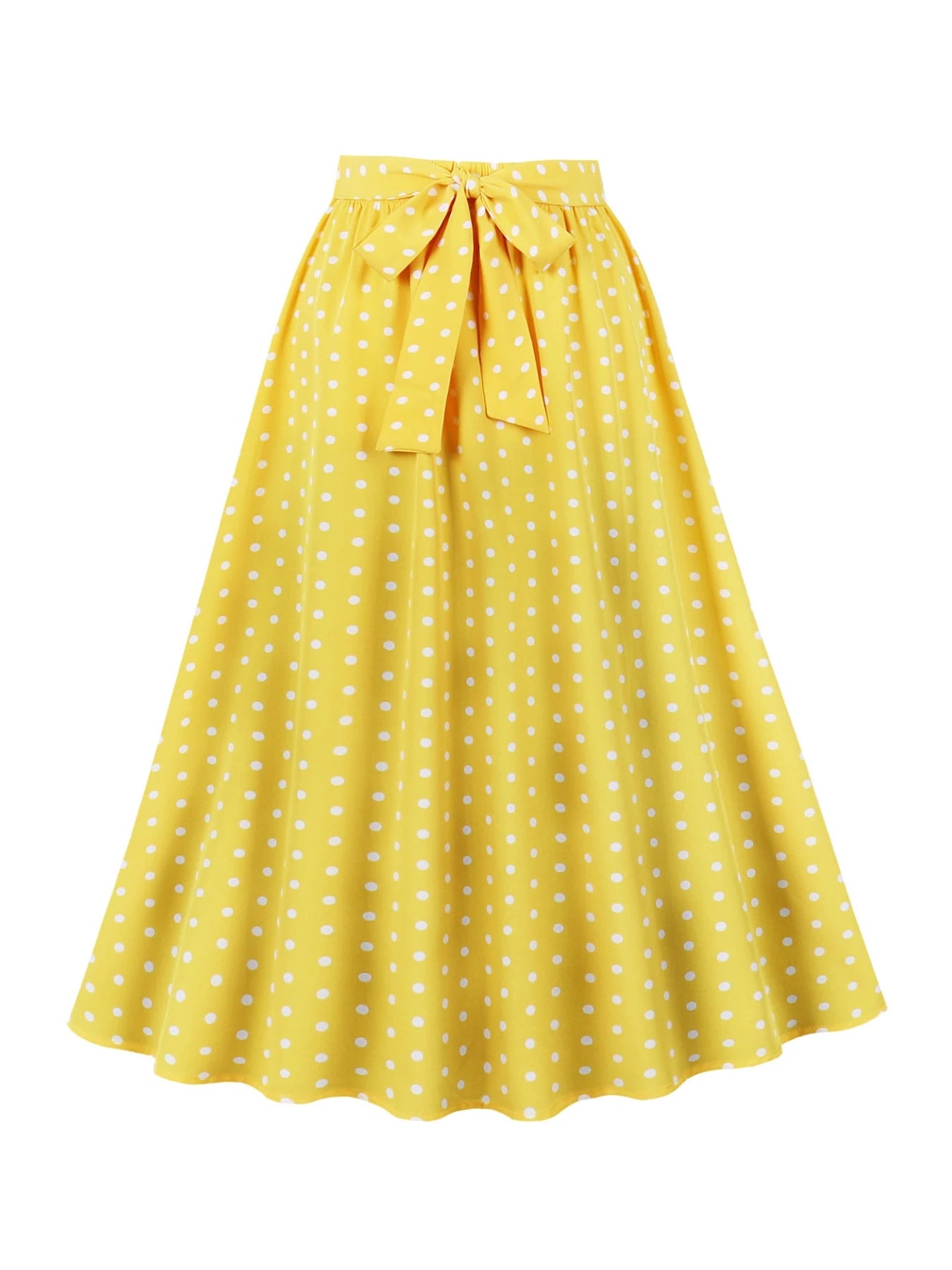 Elegant flower polka dot print casual party elastic waist bow belt half skirt for women