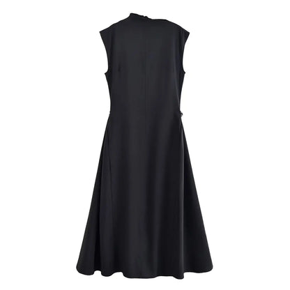 KONDALA Vintage Brown Elegant Woman Dresses Fashion 2025 Pleated Asymmetric Sleeveless Dress Chic Evening Party Female Vestidos