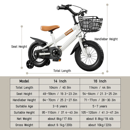 Kids Bike Bicycle for Girls Ages 3-7 Years with Training Wheels Basket Kids Bicycle Bids Bicycles 3-7 years 14inch/16inch