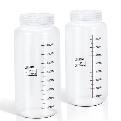Set of 2 Wide Mouth Plastic Bottles with Lids PP Containers Jars 500ml 1000ml for Water Juice Liquid Storage Bottle